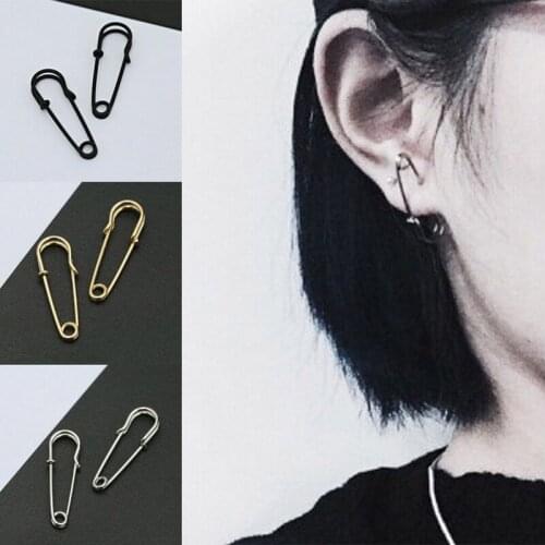 Fashion Party Punk Rock Brief Style Gold/Silver/Black Personality Alloy Safety Pins Puncture Earring For Women Men