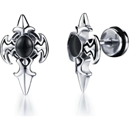 Stainless Steel Punk Rock Men Rhinestone Flame Stud Earrings Gift For Him