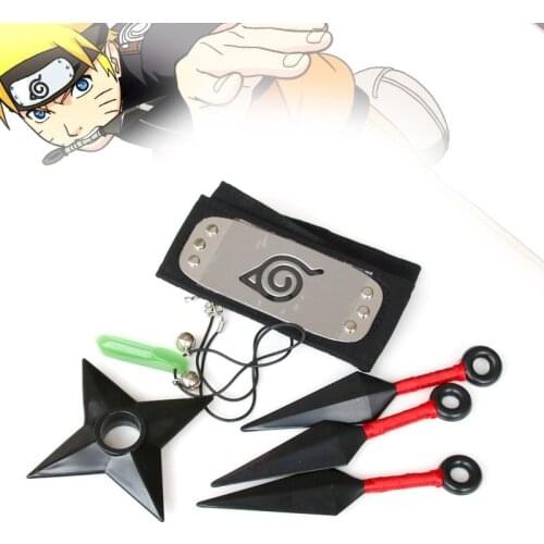 Uchiha Itachi Akatsuki Cosplay Accessories Set Headwear Necklace Ring Weapon Kunai Anime Akatsuki Prop
