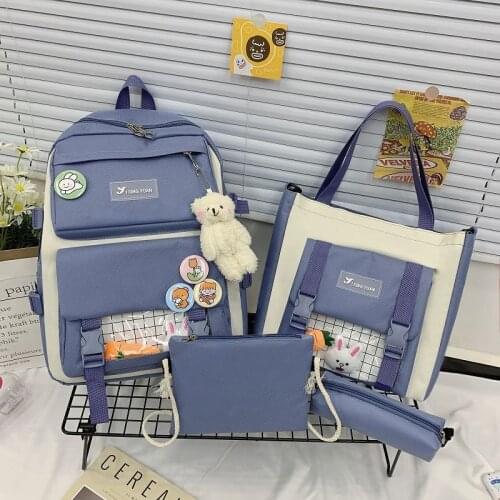 4 Pcs Set Cute Women Backpack Kawaii School Bags For Teenager Girls Canvas Women Backpacks School Backpack 2021