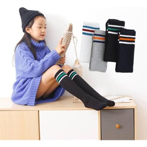 Socks for Girls Cotton Meia Kids Kniekousen Meisje Baby Knee High Boys Children New Striped Sports Antislip Long Infantil corap