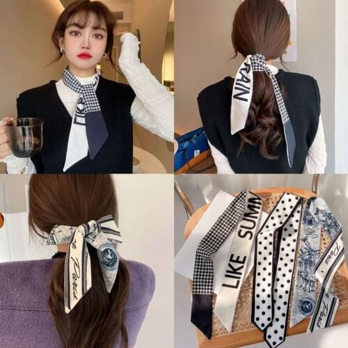 New Silk Skinny Scarf Lady Long Hairband Ribbon Bag Scarfs Hair Bow Belt Striped For Female Luxury Brand Neck Hair Accessories