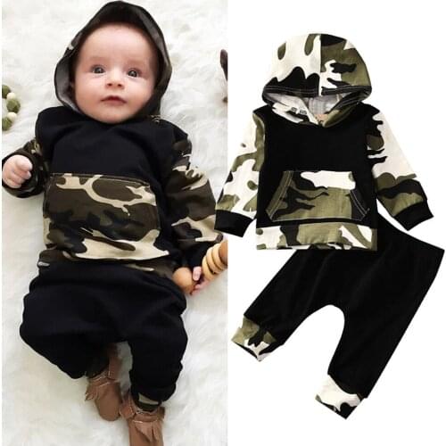 Fall Winter Pudcoco Camouflage Print Baby Boy Clothes Set 0-3Year Casual Toddler Kids Newborn Hooded Tops Pants 2Pcs Outfits Set