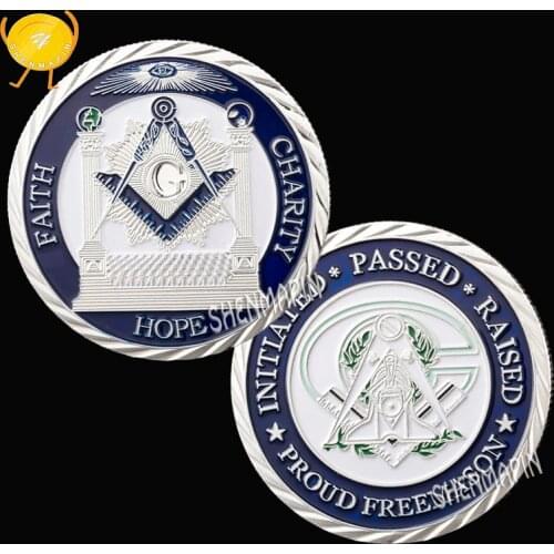 Free-Mason Commemorative Coin Free and Accepted Masons Faith Charity Coins Collectibles Anno Lucis Challenge Coin Religion Coins