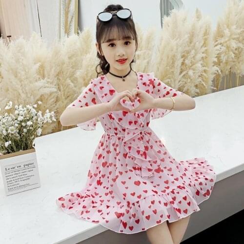 Girls Dresses New Arrival 2021 Summer Elegance Chiffon Princess Party Dress Childrens Clothing Birthday 6 To 7 Year Girls Dress