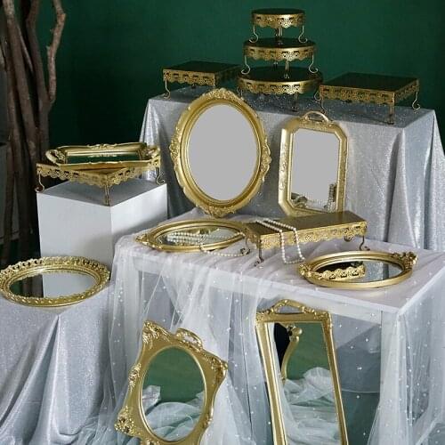 Cake stand gold cupcake mirror trays 1 piece showcase home decoration tools wedding dessert candy bar supplier