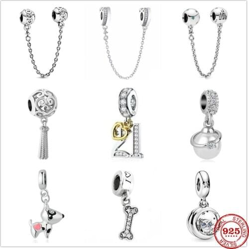 New Original Heart chain shape Dog Paw buddy Owl pendant bead Charm fit Pandora charms silver 925 beads Bracelet DIY Jewelry