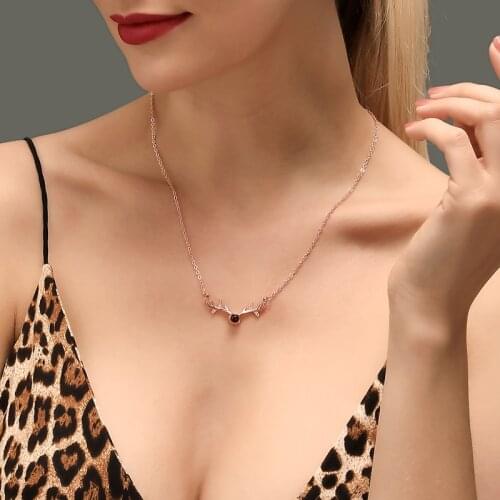 Simple Christmas Elk Deer Horn Projection I Love You Rhinestone Rose Gold Silver Plated Copper Choker Necklace for Women