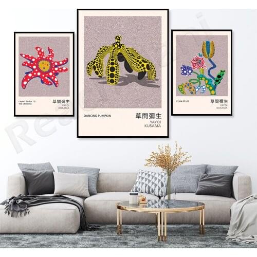 Yayoi Kusama prints, Yayoi Kusama exhibition poster, Yayoi Kusama art cute polka dot poster, colorful polka dots Japanese artist