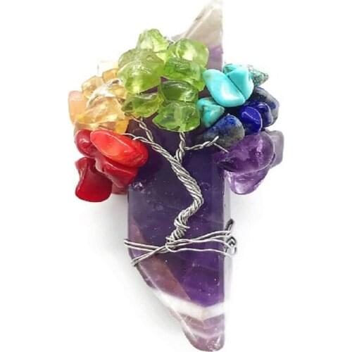 Silver Plated Wire Wrap Irregular Shape Amethysts Pendant with Many Colors Stone Healing Chakra Jewelry