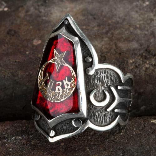 Thumb Silver Personalized Ring Turkish Flag Motif Ring, Silver Kayi Tribal Ring Turkish Men Ring Jewelery 925K Silver