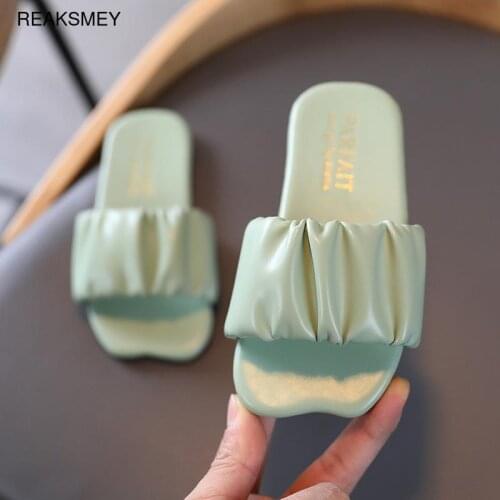 New Arrivals 2021 Children Big Girls Slippers Summer Shoes Fashion Pu Outdoor Sandals Slippers For Kids Girl Slides Green Beige