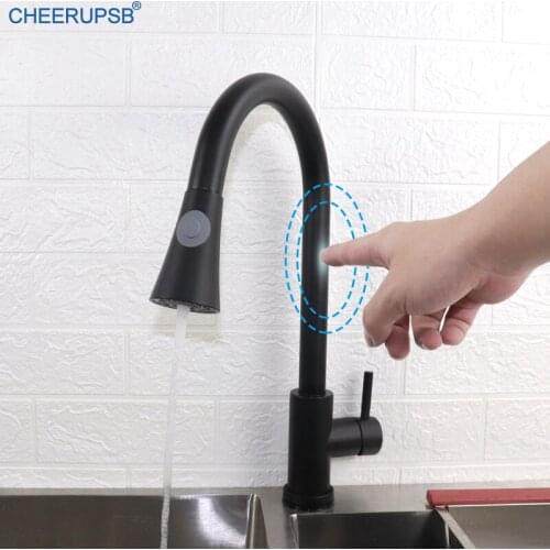 Kitchen Sink Smart Touch Faucet Deck Mount Automatic Stainless Steel Crane Pull Out Sensitive Taps Matte Black Luxury Faucets