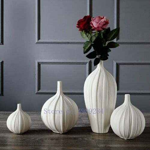 White Ceramic Bud Pumpkin Flower Vase Flower Arrangement Accessories Modern Home Decoration Ceramic Handicraft Ornaments Vases
