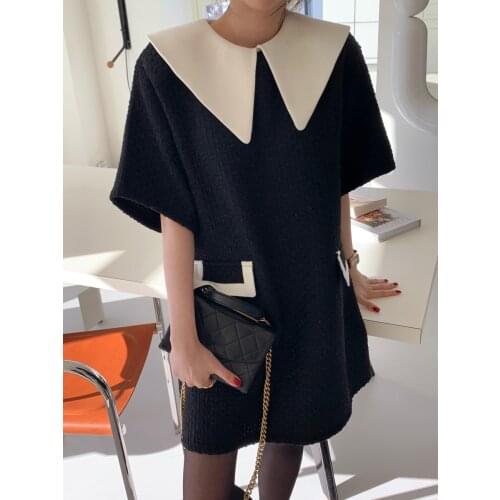 VIMIMI 2021 Summer New Retro Small Fragrance Commuter Lapel Black And White Contrast Color Loose Wild Dress