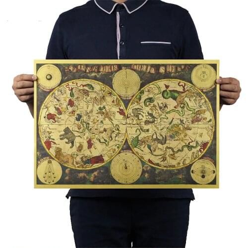 Vintage Zodiac Constellation Map Style Retro Kraft Paper Poster Gifts Ancient Poster Wall Sticker 51.5x36cm