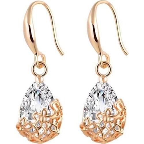 YWOSPX Elegant Water Drop Flower Zircon Dangle Earrings for Women Fashion Jewelry Wedding Statement Brincos Engagement Earings