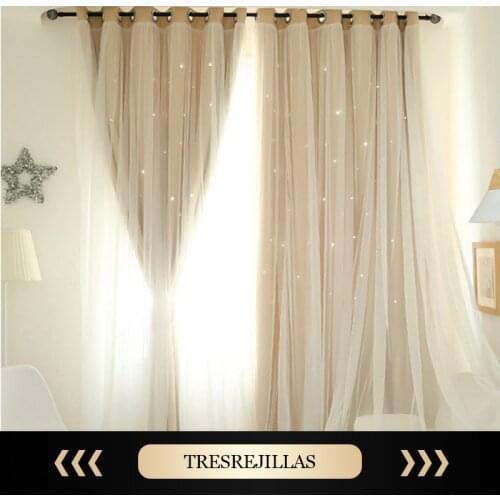 Living Room Girls' Bedroom Curtains Double Insulated Curtains Can Be Customized Sky Blue Pink Openwork Stars Blackout Curtains