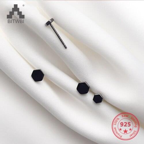 2020 New Style 925 Sterling Silver Petite Geometric Stud Earrings For Women Fashion Daily Glossy Hexagonal Earring Jewelry