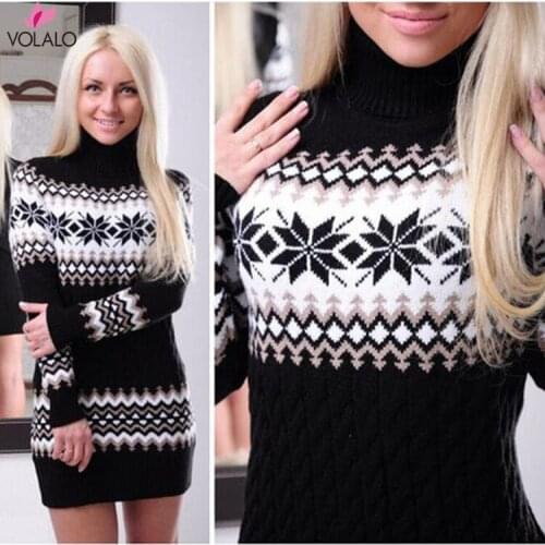 Women Snow Sweaters Leaf Pattern Printed Long Sleeve Tops Turtle-Neck HotPullovers Knitted Loose Sweaters Tops Spring Winter