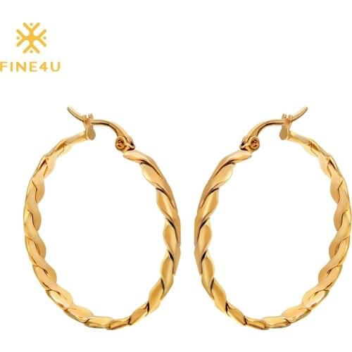 2018 New FINE4U E009 316L Stainless Steel Hoop Earrings For Women Round Circle Twisted Earrings Wedding Party Earring