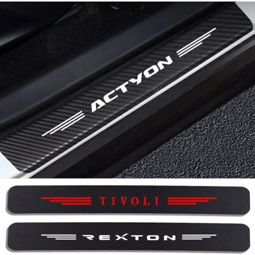 4PC Carbon Fiber Car Sill Sticker For Ssangyong Actyon Korando Musso Rexton Rodius Tivoli XLV car Accessories Carbon Fiber Decal