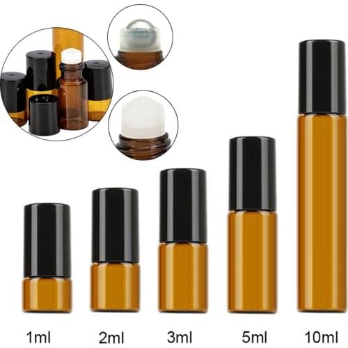 5Pcs 1ML 2ML 3ML 5ML 10ML Amber Roll On Roller Bottle for Essential Oils Refillable Perfume Bottle Deodorant Containers