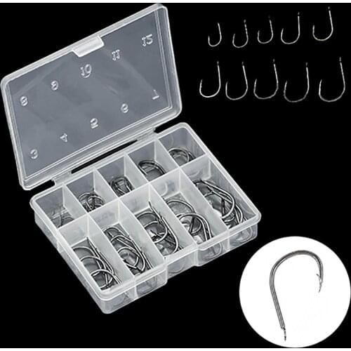 50Pcs Fishing Soft Worm Hooks Set Assorted Barb Fish Hooks Bait Lure Tackle Sharpened Fishing Tools with Box Sea Tackle Accs