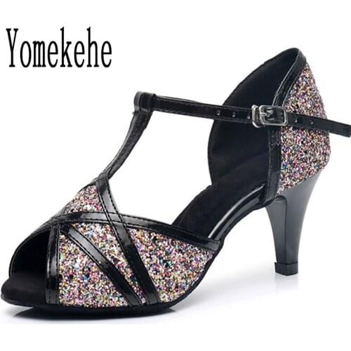 Brand New Women Professional Dancing Shoes Ballroom Latin Dance Shoes Ladies Girls Tango Heeled Soft Sole PU Sequins Hot Selling