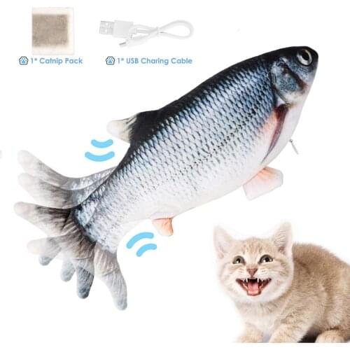 Electronic Fish Shape Cat Toy Simulation Fish Mint Plush Toys USB Charging Funny Cat Chewing Playing Supplies Pet Molar Bite Toy