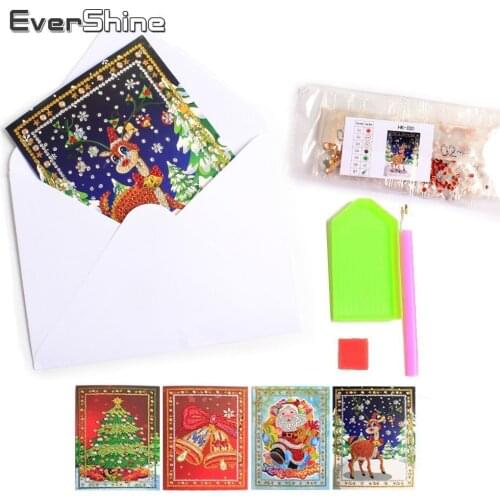 EverShine Diamond Mosaic Cartoon Santa Claus Merry Christmas Paper Cards Craft Gift Diamond Painting Christmas Greeting Cards