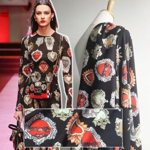 Italian Luxury Brand Gem Printed Polyester Fabric for Dress Womens Handmade DIY Fabrics Wholesale Cloth Per Meter Sewing