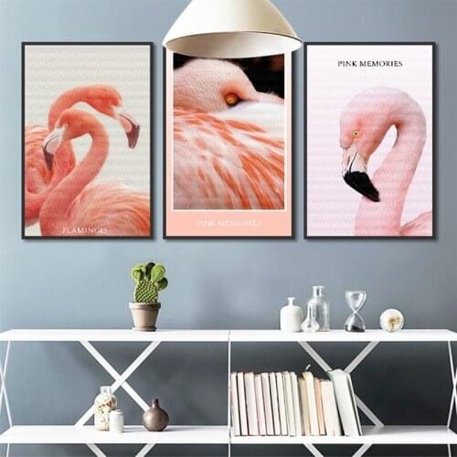 3 Pieces Modern Home Wall Art Picture Pink Flamingo Painting for Bedroom Modular Nordic Animal Canvas Posters and Prints
