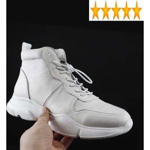 Top Winter Men High Genuine Leather White Casual Platform Sneakers Zipper Ankle Motorcycle Punk Boots Hip Hop Chunky Shoes