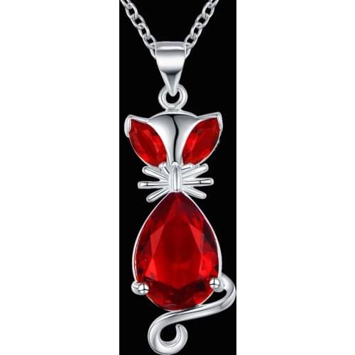 Hot Popular 925 Sterling Silver red Blue green Crystal Fox Pendant Necklace For Women Fashion brands Jewelry party Wedding Gifts