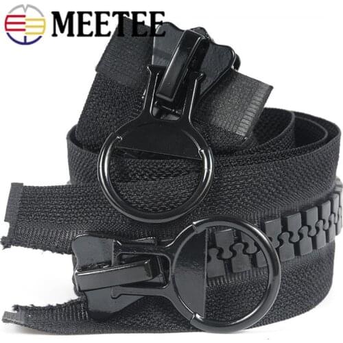 Meetee 75/80/90/100/120/150cm Black 20# Extra Large Resin Zippers Metal Double-slider Open-end Zip for Down Jacket Coat Sewing