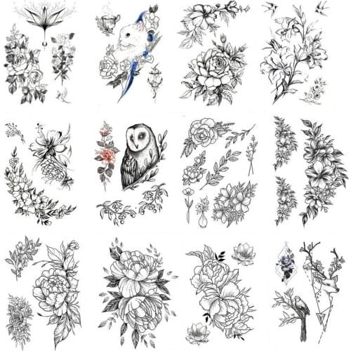 Fashion Tattoo Sticker Temporary Black Roses Design Full Flower Arm Big Fake Tattoo Sticker Body Art Decal