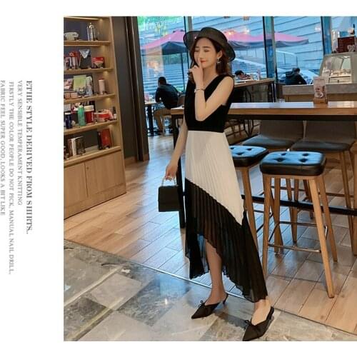 New comfortable fashion big belly maternity dress beautiful clothing summer dress black and white stitching cold wind dress