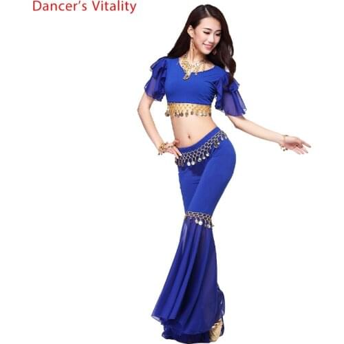 New crystal cotton and chiffon belly dance suit top speaker trousers women belly dance set colors sexy dance sets