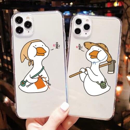 Cute Funny Cartoon Happy Duck TPU Soft silicone Phone Case For iPhone SE 12mini 12pro 11pro Max 7 8 6S Plus XR Xs Max 5S cover