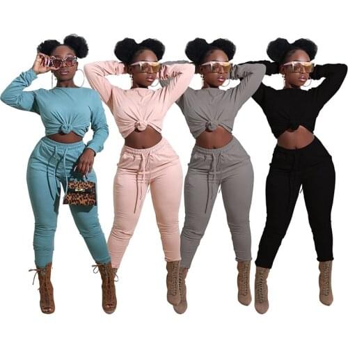 Solid Color Womens Tracksuit Long Sleeve Sweatsuit Tops Drawstring Jogger Pants Active Matching Set Two Piece Fitness Outfits