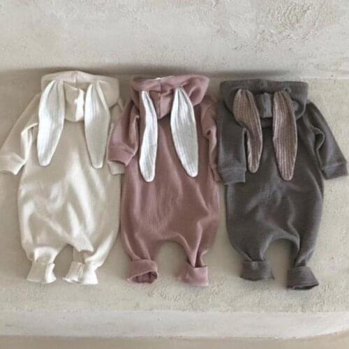 Autumn Baby Boy Hooded Romper With Cute Bunny Ear Infant Girl Long Sleeve Jumpsuit Fashion Baby Rabbit Long Ear Hooded Clothes