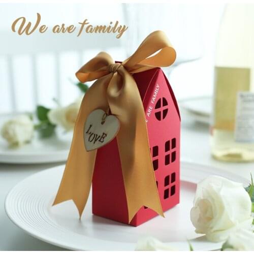 Gift Box Packaging Cartoon House Candy Box with Ribbon Wedding Favor Small Boxes for Gifts Boy&girl Birthday Party Window Boxes