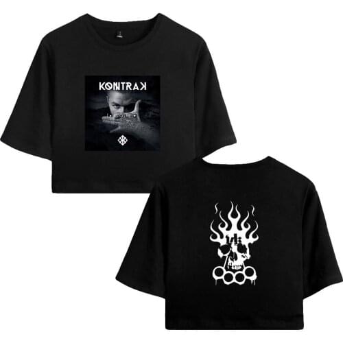 Kontra K print Spring Summer Holiday youthful Women/girl sexy bare midriff Kawaii Style T-shirt