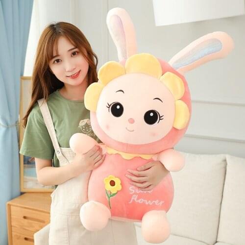 Sun Flower Rabbit Down Cotton Soft Stuffed Animal Plush Toy Baby Doll Sleeping Pillow Cushion for Children Kids Xmas Gift