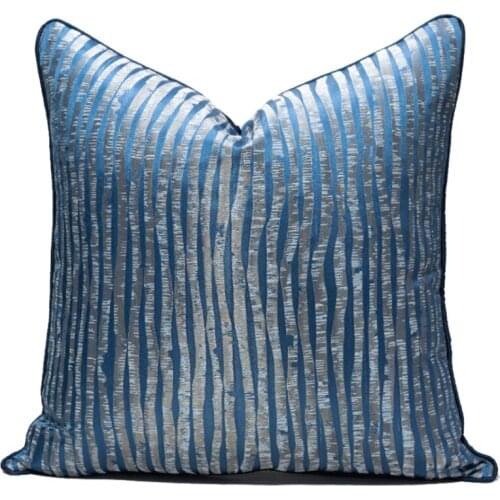 Modern Style Sofa Throw Pillows Case High Precision Striped Blue Jacquard Cushion Cover Model Room Soft Bed Backrest Pillowcase