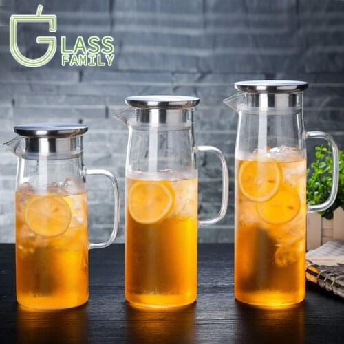 GF Water Bottle Glass with Lid and Handle Juice Kettle Heat Resistant Glass Bottle Carafe Pitcher Milk Cold Bottle Kitchen Items