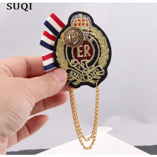 SUQI Elegant Ribbon Embroidery Bow badge brooches pin for Women Vintage chain Brooch pins clothing dress ornaments Accessories