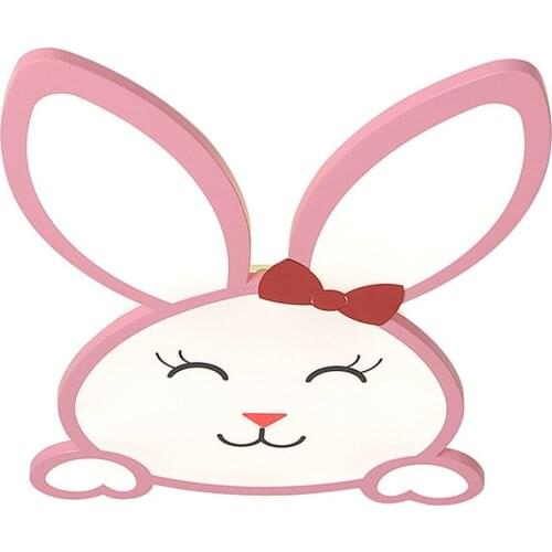 Pink Rabbit Childrens Room Pendant Lamp Cute Cartoon Wooden Bedroom Pendant Light Led Girls Room Pendant Lighting Lamps