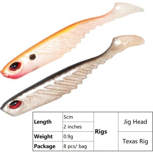 Ripple Soft Bait 5cm 0.9g Paddle Tail Jig Head Texas Rig Drop Shot Shad Perch Crappie Lure Swim Bait Silicon Fishing Lures